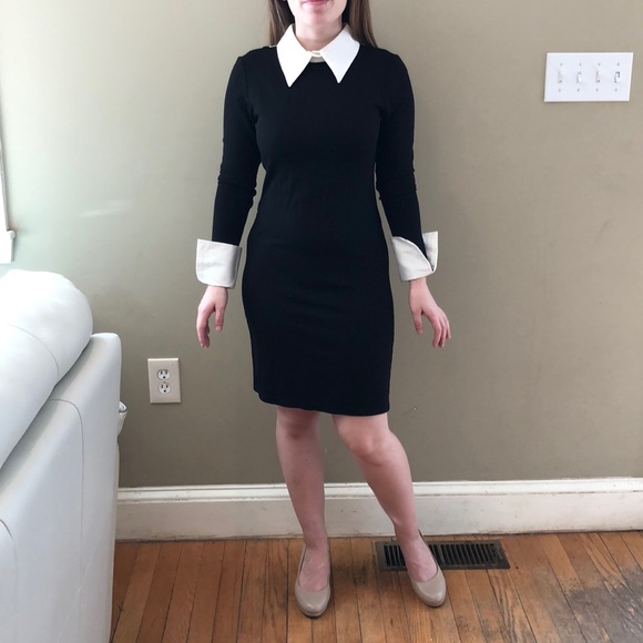 Dresses & Skirts - Black ponte sheath dress with collar/cuffs-small